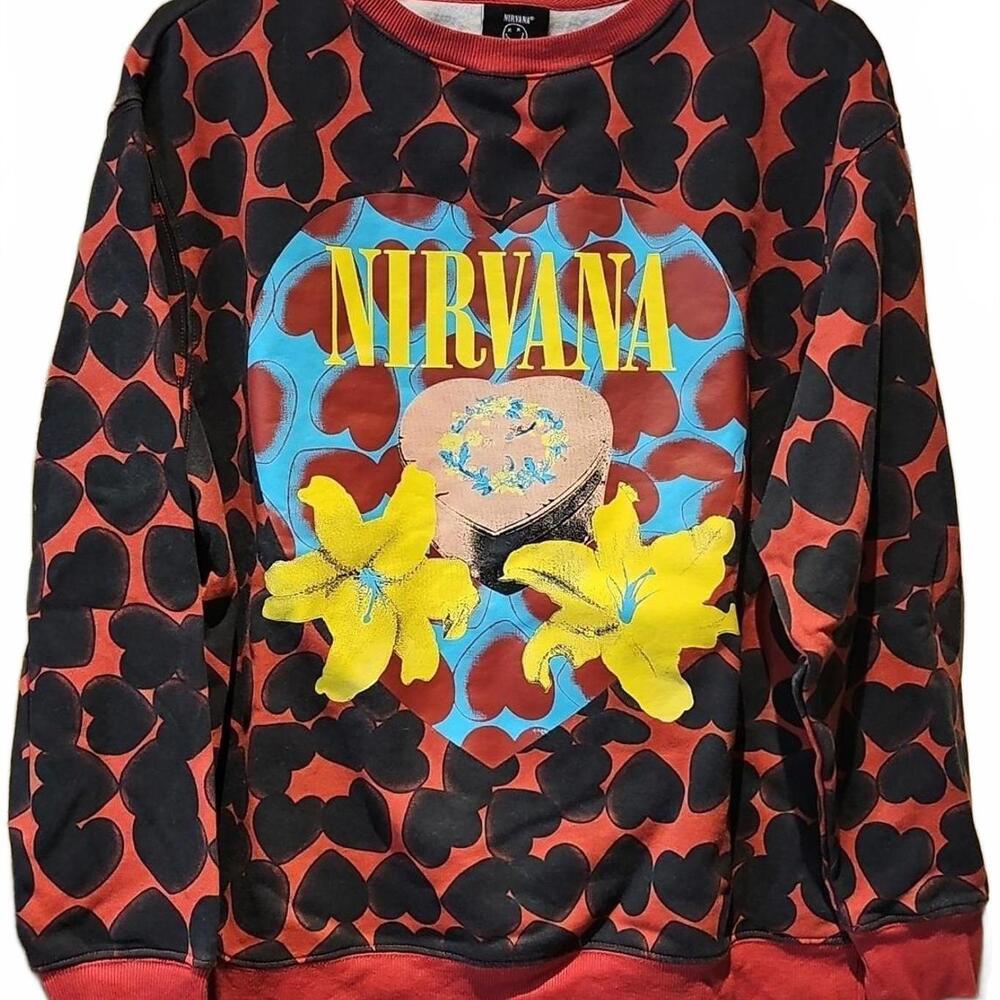 Nirvana Heart-Shaped Box Allover Print Sweatshirt Oversized Small NWOT